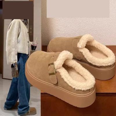 Thick-soled Women's Shoes, Slippers, Fleece Cotton Shoes, Toe Caps, Half-slippers and Snow Boots