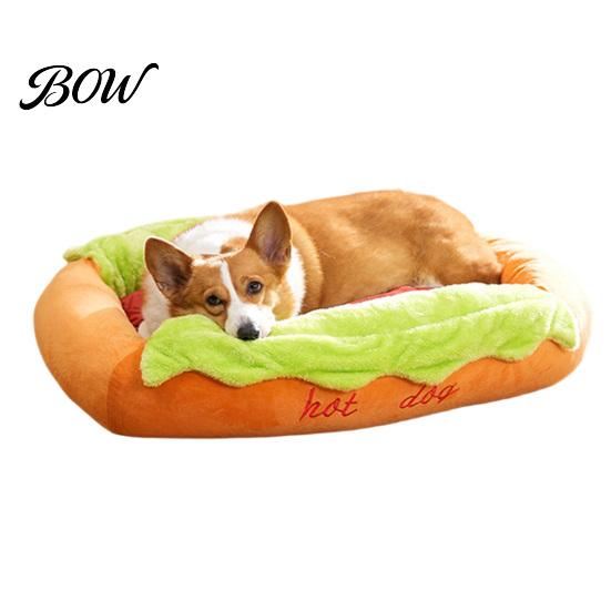 Cama para Mascotas Hot Dog, Colchón Extraíble Lavable, Nido Acogedor de Peluche, Tumbona Decorativa Linda para Perros Pequeños Gatos Uso en Interiores