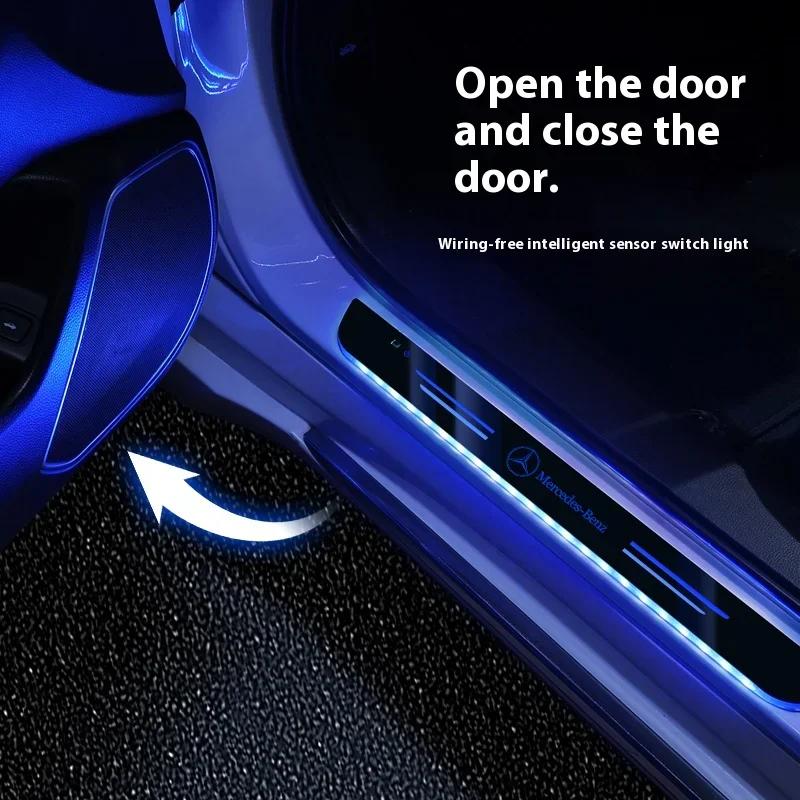 C200 E200 For Mercedes Benz Car LED Wireless Welcome Pedal Light Door Sill Light For Mercedes-Benz AMG A C E V Class Sprinter GL