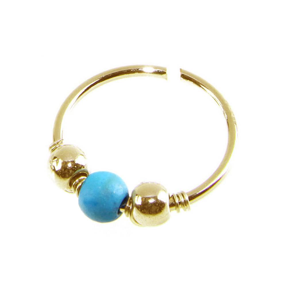 Turquoise Beaded Ear Bone Nail Copper Geometric Nose Rings Clips Lip Body Piercing Stud Earring Jewelry