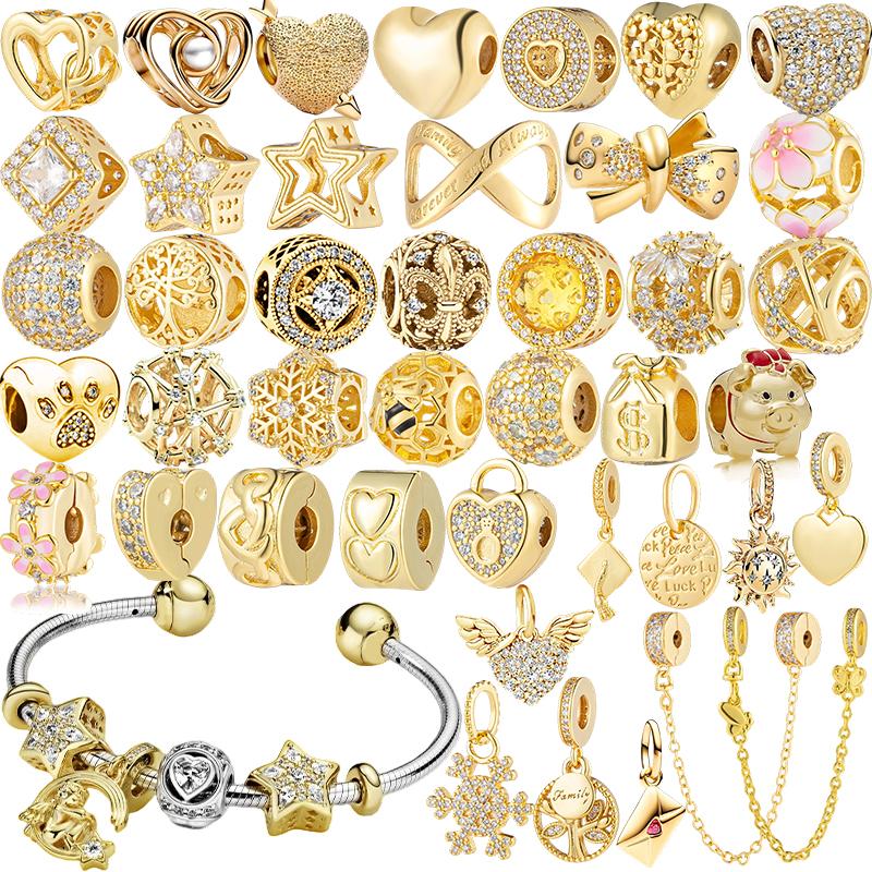 New Gold Plated Star Heart Charm Beads Pendant For Snake Bracelet Necklace DIY Jewelry Making Women Gift Sparkling