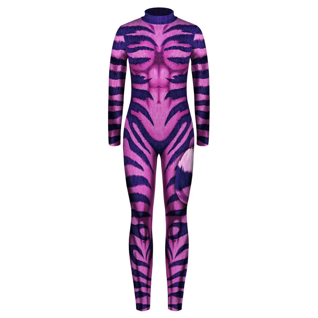Spooky Skeleton Print Long-sleeved Jumpsuit Halloween Costume For Adults Kids