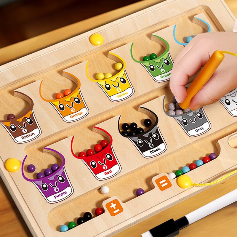 Bai Fen Bai Toys Toddler Montessori Toys Playsetss 2 In 1 Wooden Magnetic Color Number Maze With Drawing Board Color Sorting Counting Matching Toys Playsets