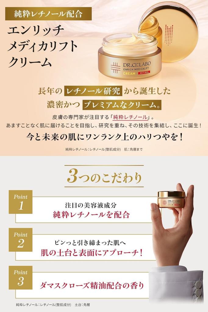 Enrich Medicalift Cream Mini Care Cream for Night Pure Retinol Dryness Fine Wrinkles Highly Moisturizing Pores Sensitive Skin Trial Size Convenient