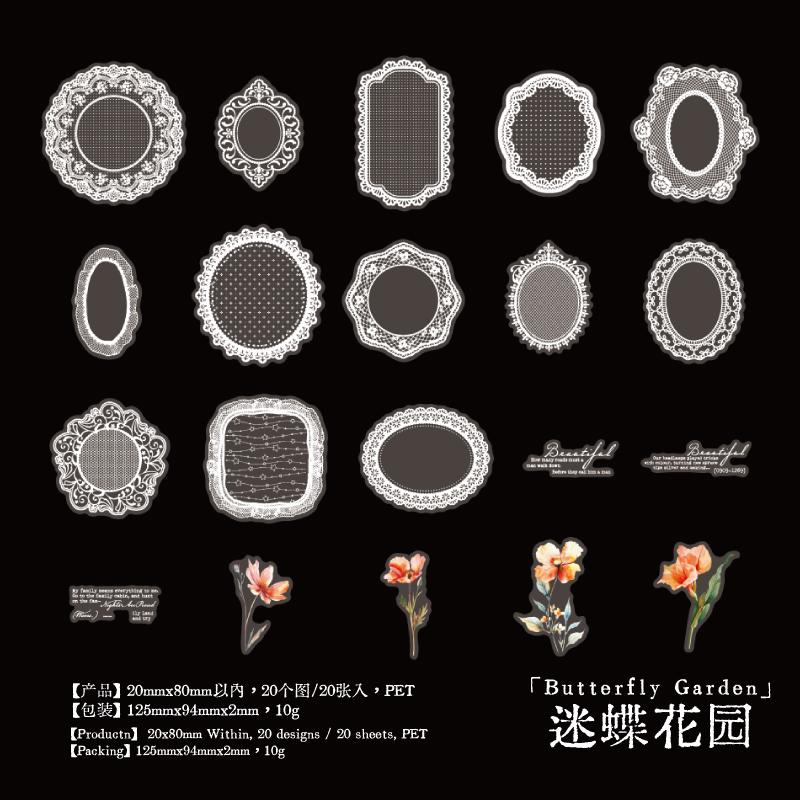20pcs Island Dream Series Kawaii Lace Flower Frame PET Stickers DIY Diary Scrapbook Aesthetic Stationery Stickers