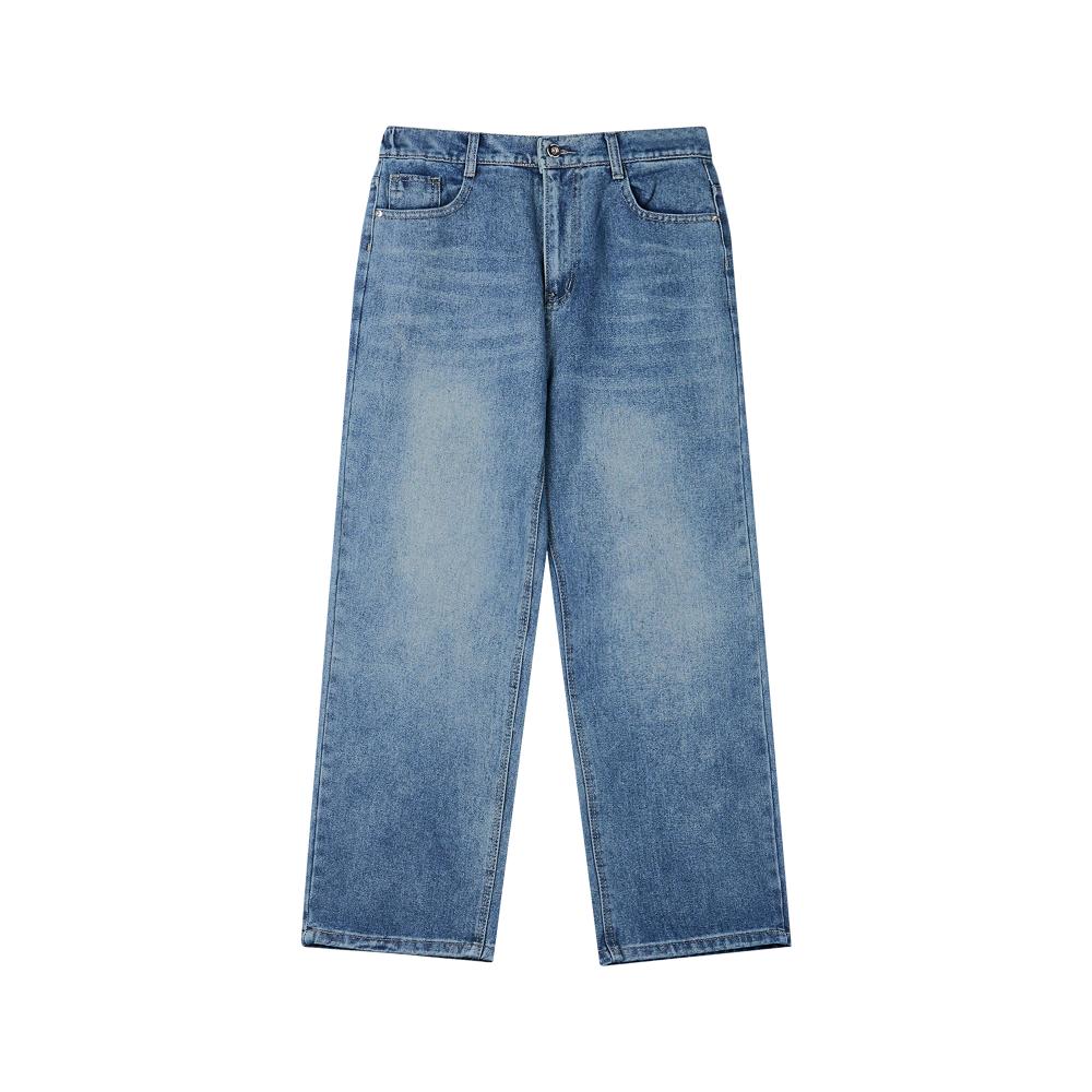 Deobeuleis Half-Banding Wide Denim Pants (Medium Blue)