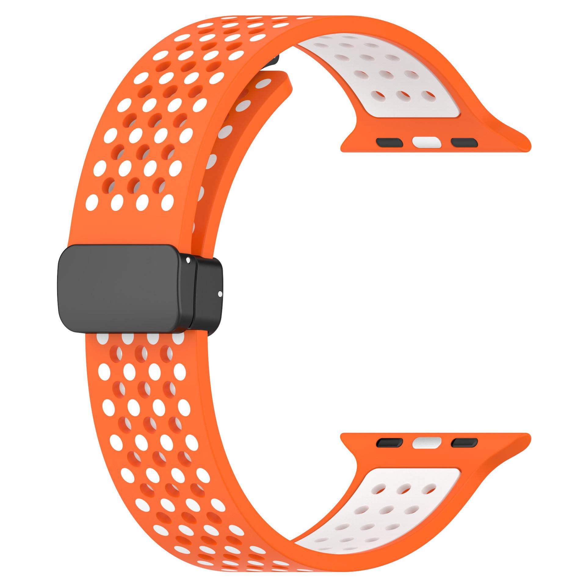 

KALEBOL Magnetic Silicone Strap for Apple Watch Series 10 Ultra 9 8 7 SE 6 5 4 3 2 1 46mm 49mm 45mm 44mm 42mm Dual Color Watch Band Orange White