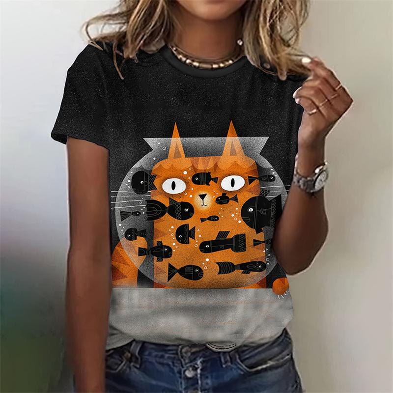 3D Printed Funny Animal T-Shirt For Women Cute Cat Pet Pattern Tees Summer Casual Short Sleeves Oversized T Shirts O-Neck Tops