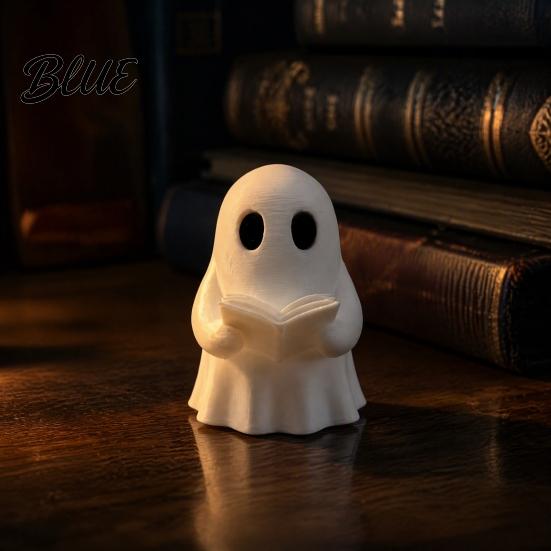 Decorative Figures for Bookshelves Halloween Mini Ghost Reading Book Ornament 3D Printed Cute Little Handmade Table Centerpieces Figurine,
