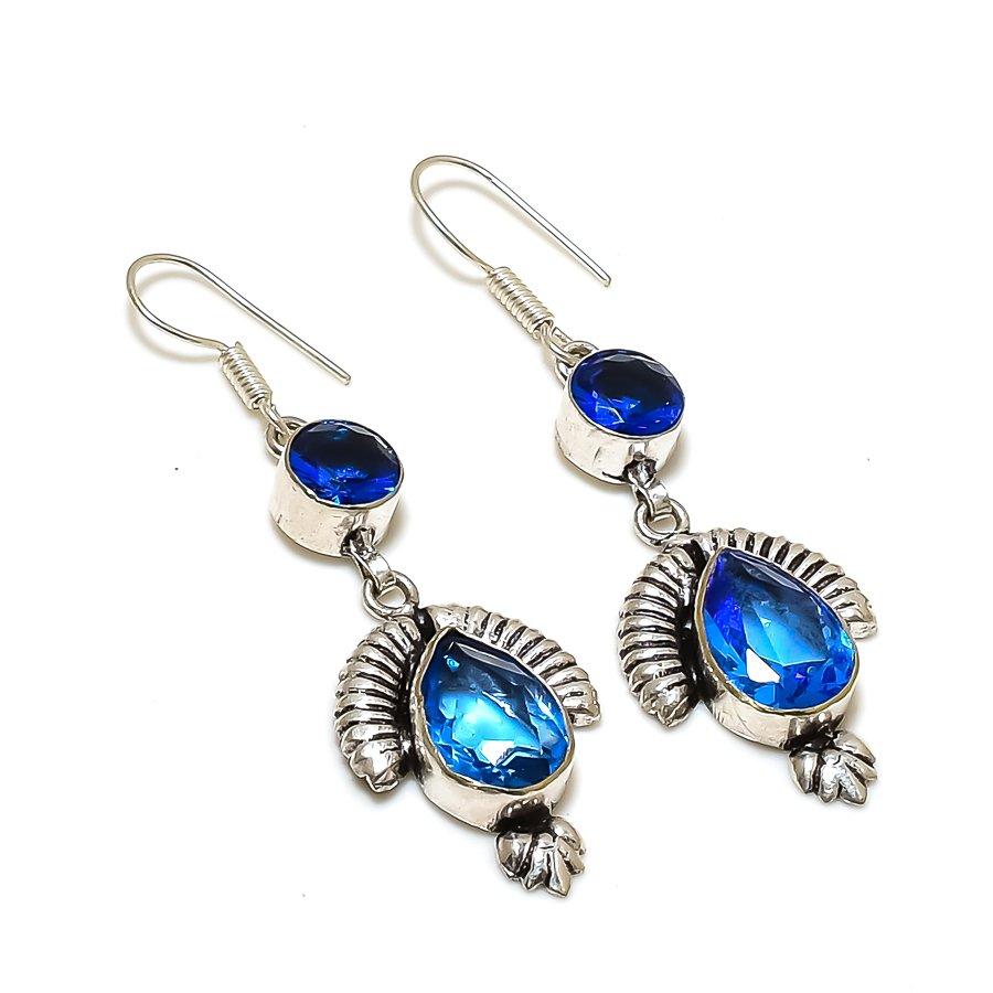 Серьга из стерлингового серебра 925 пробы с натуральным танзанитом и топазом 2,29  AE-11856