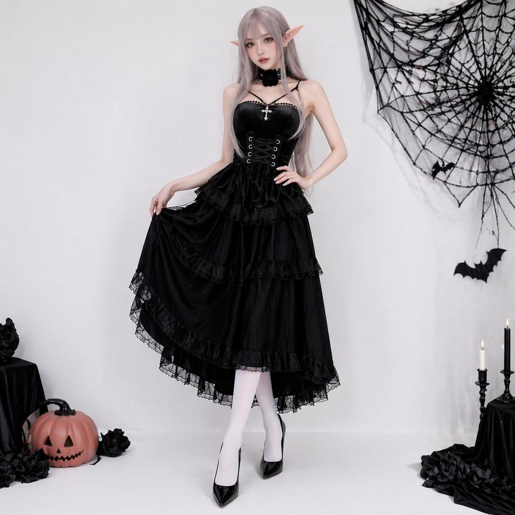 Gotycka Sukienka na Halloween Dla Kobiet Z Motywem Wampira Poliestrowy Kostium Na Występy Sceniczne