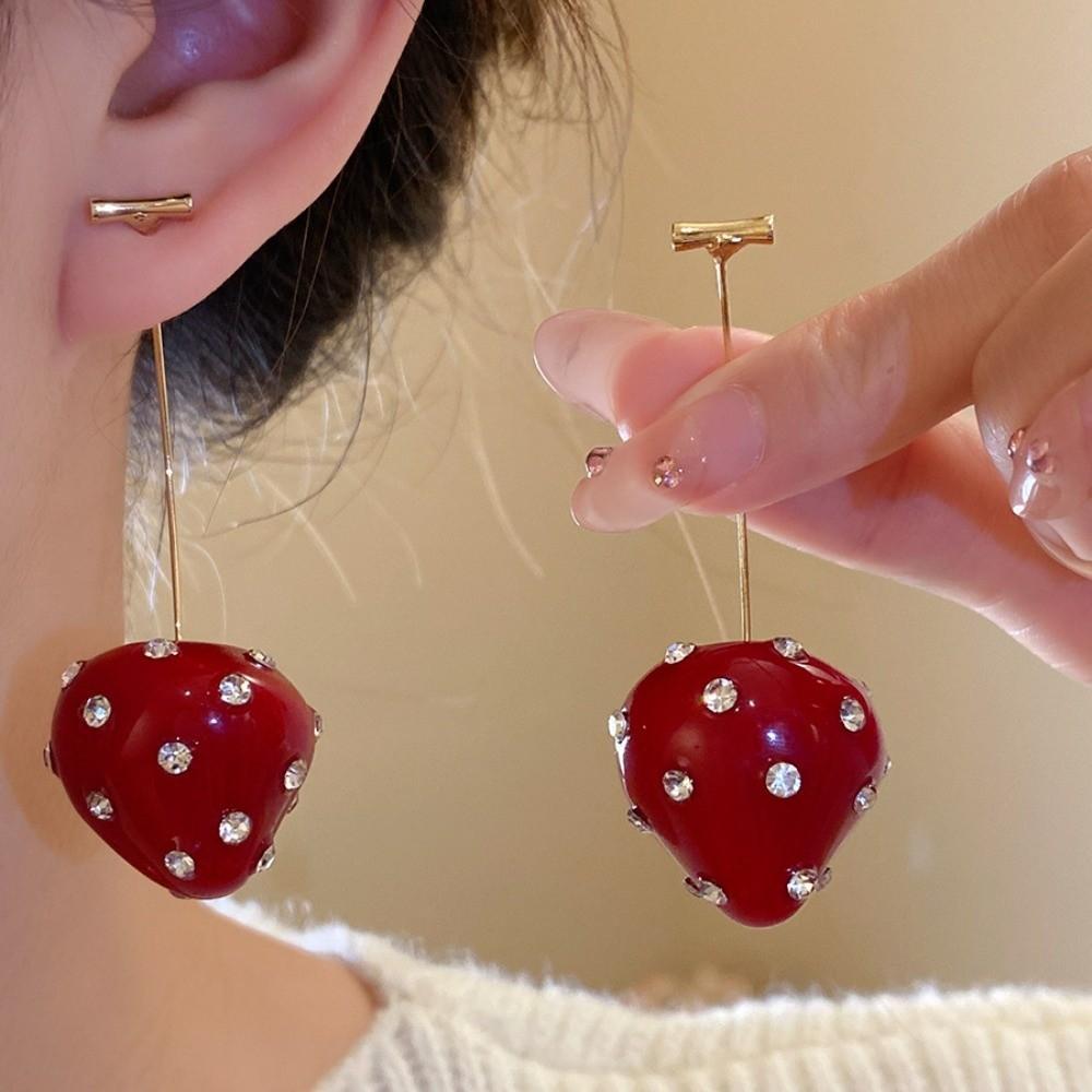 Rhinestone Chinese New Year Earrings Fashion Jewelry Red Drop Earrings  Wedding