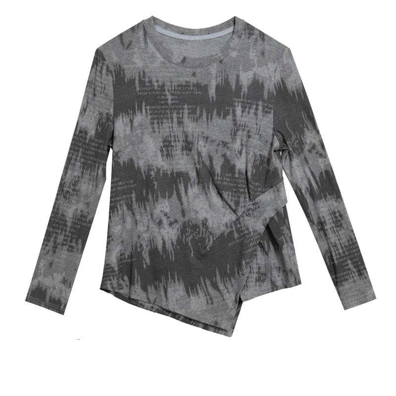 

Хлопковая футболка с длинным рукавом Повседневная весенне-осенняя футболка Кроп-топы Женская футболка L серый