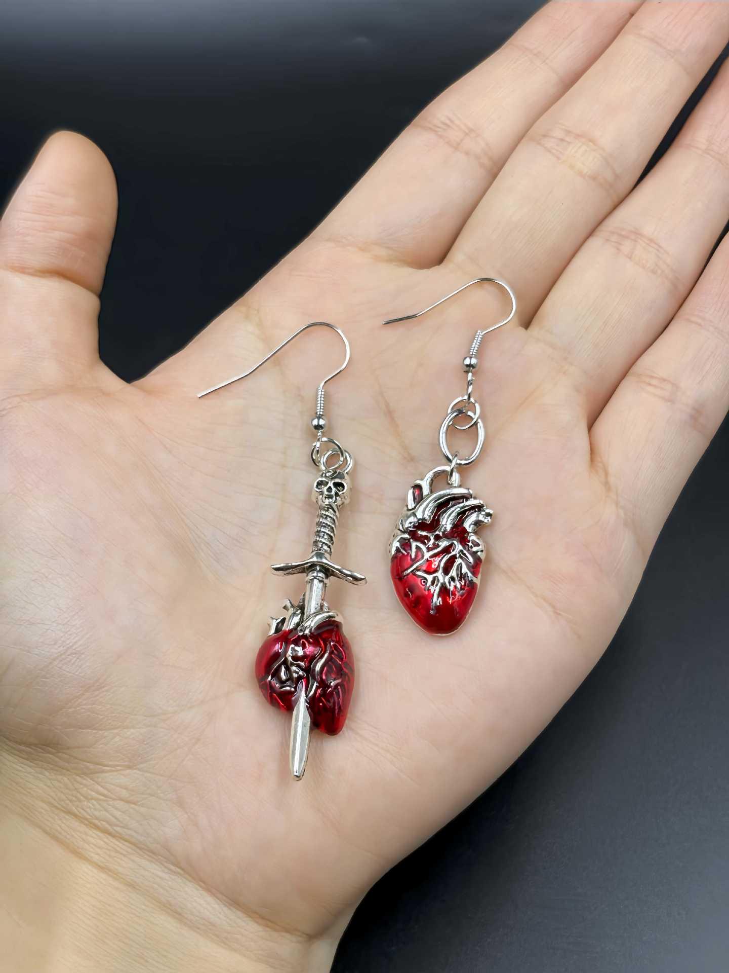 Heart with Sword Gothic Earrings - European & American Style