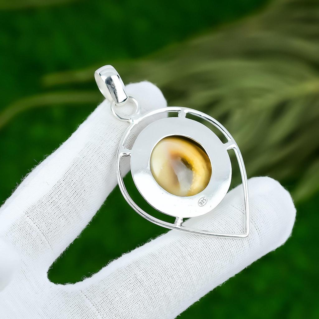 Round Shiva Eye Stone Bezel Daughter Handcrafted New Pendant 925 Sterling Silver