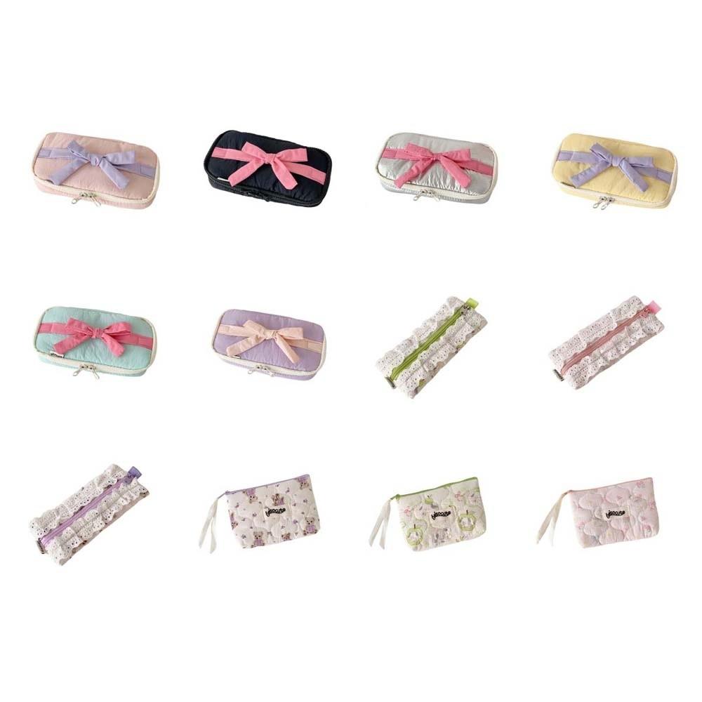 Desktop Storage Bow Stationery Bag Sweet Lace Bow Pencil Pouch Korean Style Pencil Case  Office