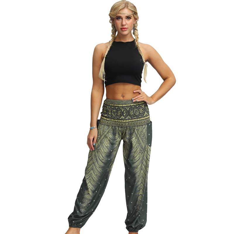 Fashion Printed Loose Wide Leg Pants Women Casual Yoga Pants With Pockets Autumn Elastic Waist Lady Long Trousers 28036