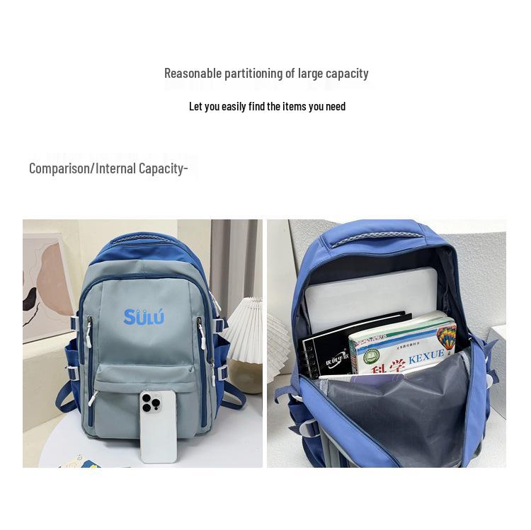 Women's Retro Color Block Backpack for Students (Large Capacity)