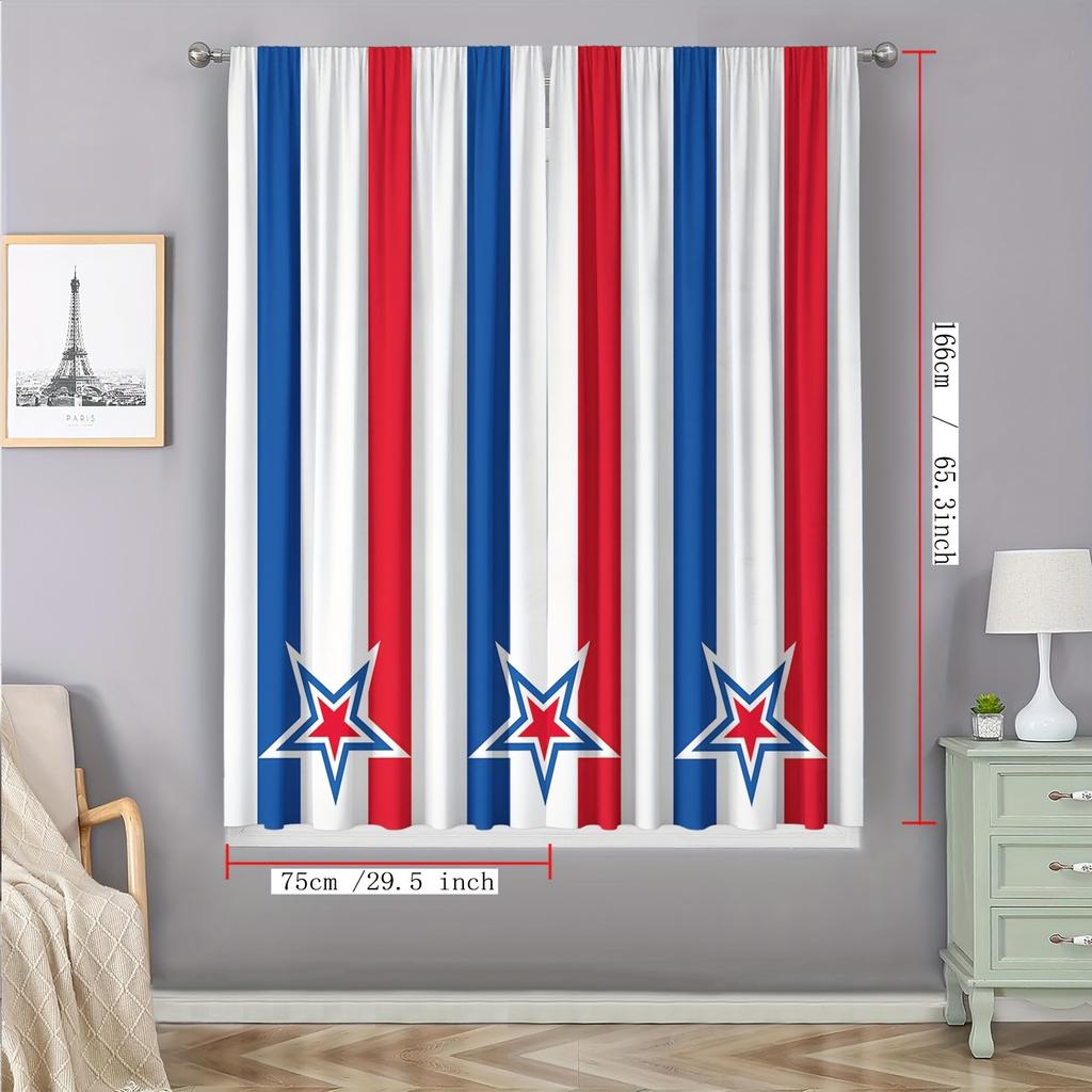 Red White Blue Striped Curtains Set of 2 Eyelet Polyester Light Filtering for Living Room Bedroom Decor