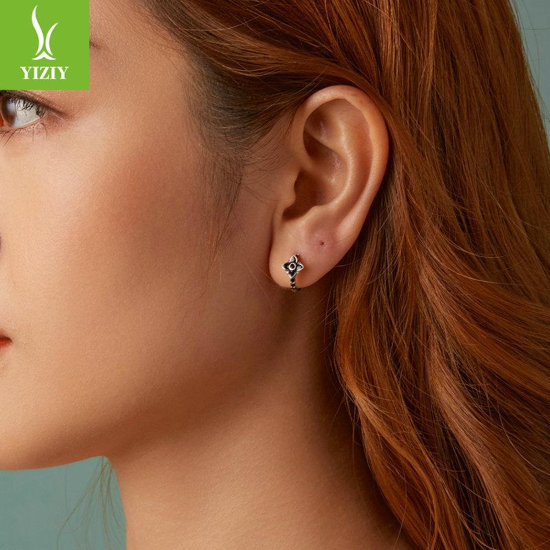 Mysterious Night Flower Ear Buckle, Glamour S925 Sterling Silver Black Flower Earrings Earrings