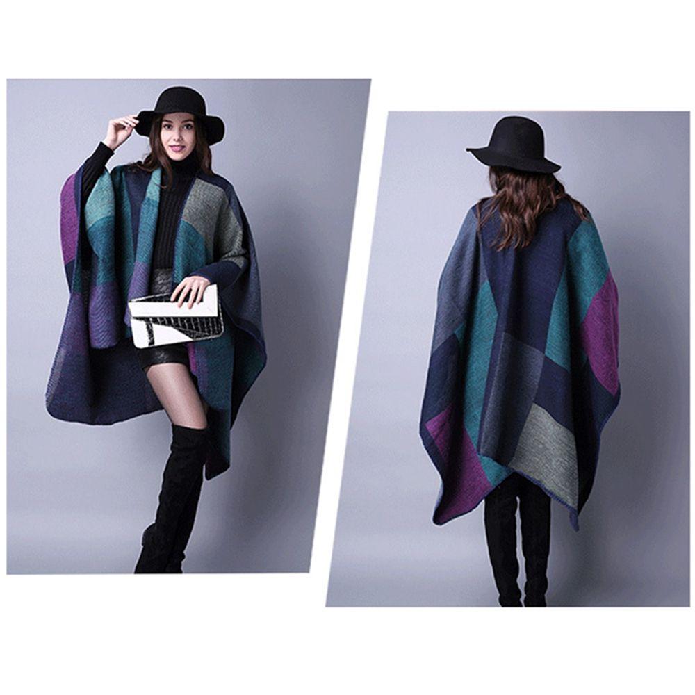 Soft New Women Cashmere Scarf Blanket Cloak Patchwork Plaid Poncho Wrap Shawl