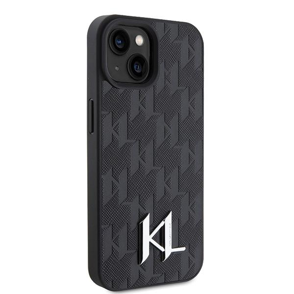 Karl Lagerfeld Klhcp15Spklpklk Iphone 15 / 14 / 13 6.1 Czarny/Black Hardcase Skóra Monogram Hot Stamp Metalowe Logo