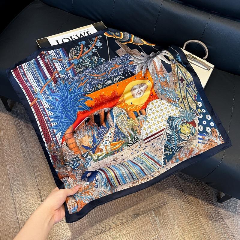 New silk scarf women's fashion versatile high-end small square scarf Korean version neck protection scarf spring and autumn retro scarf binding bag