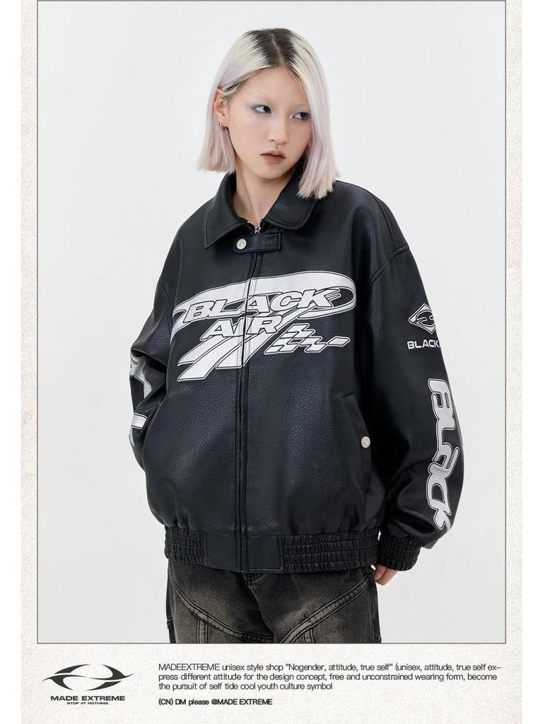 BLACKAIR Unisex Retro Street Cleanfit Lychee PU Leather Jacket