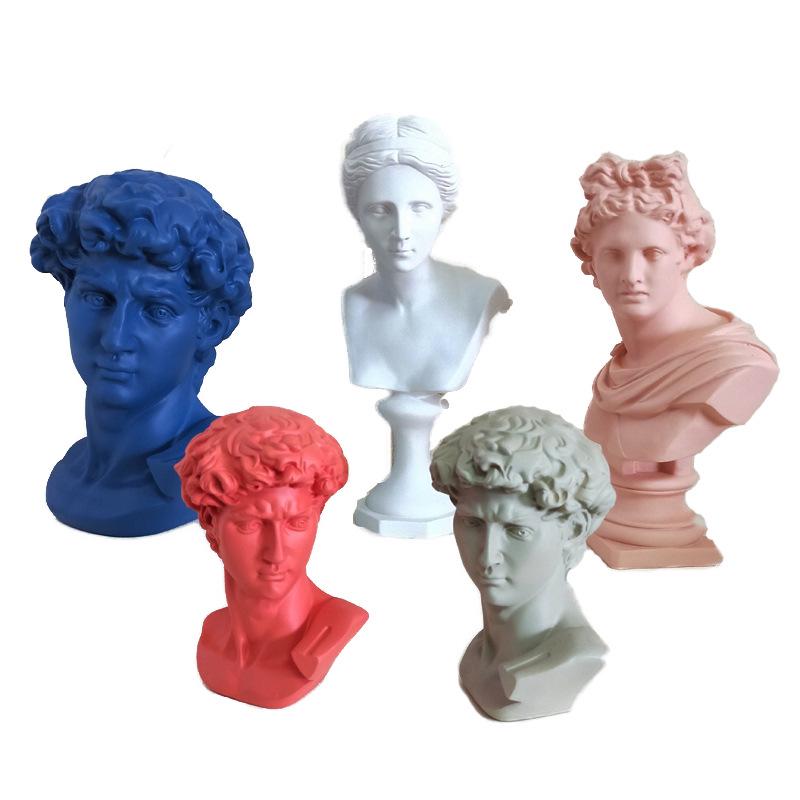 Nordic Resin Bust: David, Venus, Apollo Colored Statue Ornament