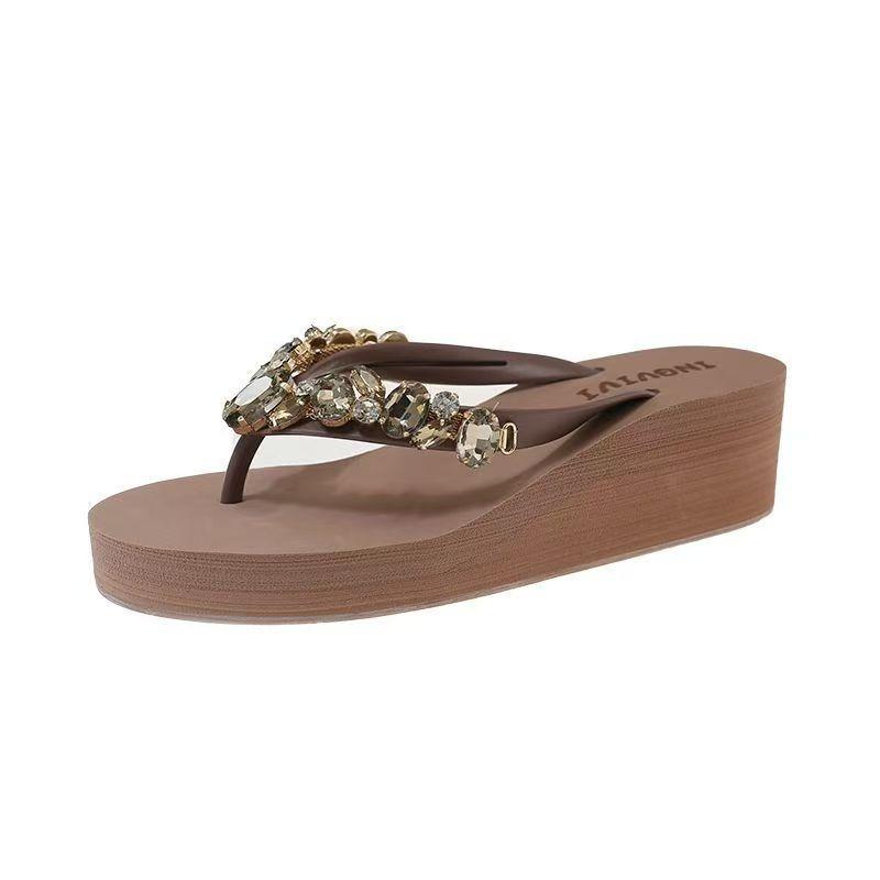 Summer Shoes Women Flip Flops Soft Comfortable Women Beach Slippers Wedge Heel Black Beige