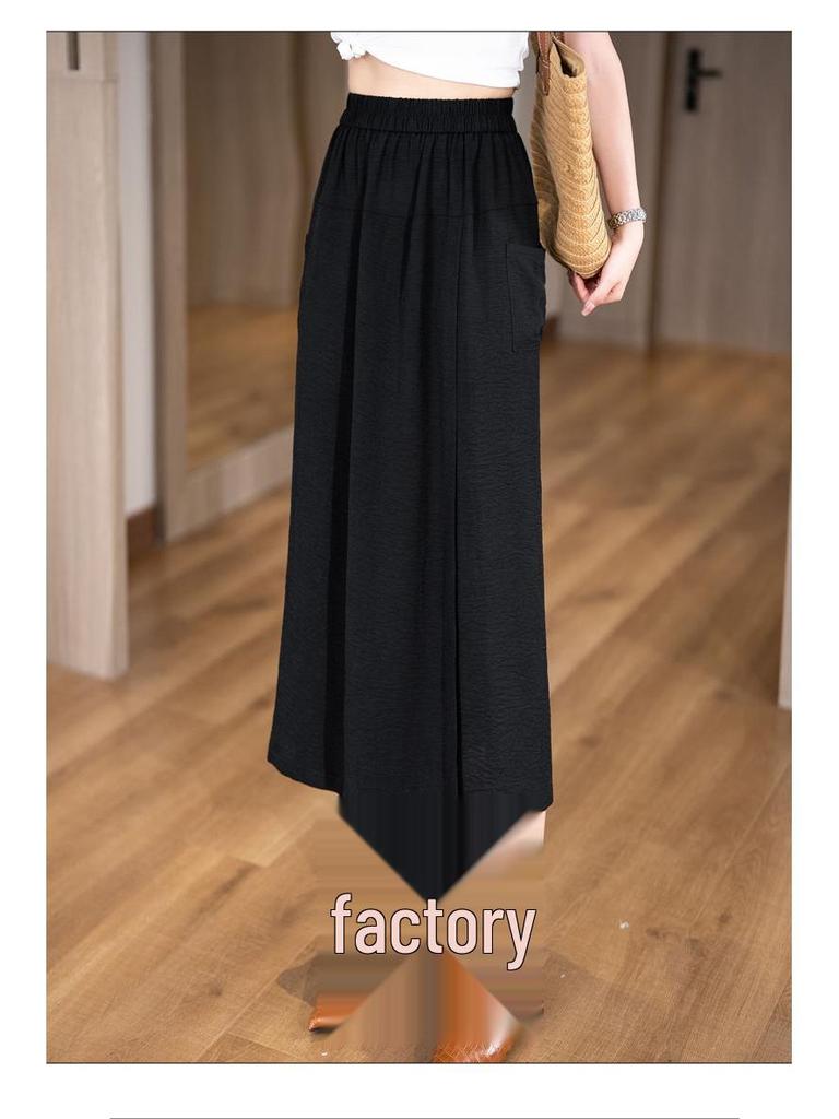 Damskie casualowe spodnie-spódnica z wysokim stanem i szerokimi nogawkami z rozcięciem