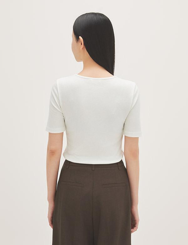 ROEM All Day Basic Round Neck Ribbed T-Shirt Rmhwg24R03