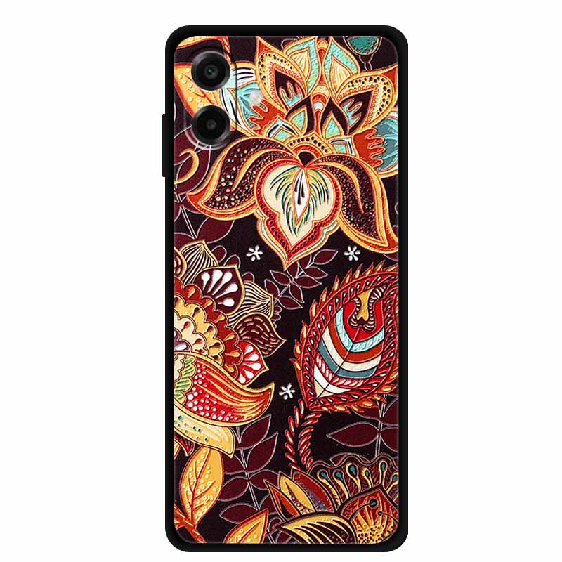 3D Silicone Case For Samsung Galaxy A07 4G Case Relief Emboss Flowers Black Soft Back Cover Coques For Samsung Galaxy A17 Cases