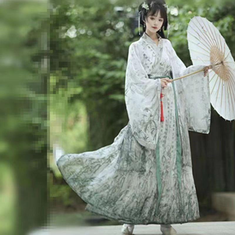 Bamboo Leaf Calligraphy Martial Arts Style Printed Hanfu Men And Women Waist-length Couple Sets