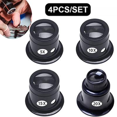 4 teile/satz Augenlupe Lupen 5x/10/15x/20x Uhr reparatur tool kit Schmuck Lupe Lupe Vergrößerungsglas Uhrmacher werkzeuge