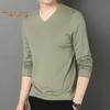 Uomo Autunno Primavera Top Scollo a V Maniche Lunghe Colore Puro Slim Fit Sottile Pullover T-shirt Abbigliamento Quotidiano Sportivo Abbigliamento da Casa