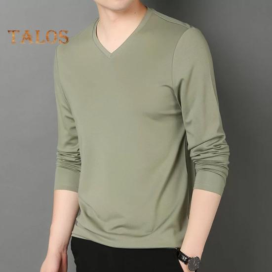 Uomo Autunno Primavera Top Scollo a V Maniche Lunghe Colore Puro Slim Fit Sottile Pullover T-shirt Abbigliamento Quotidiano Sportivo Abbigliamento da Casa