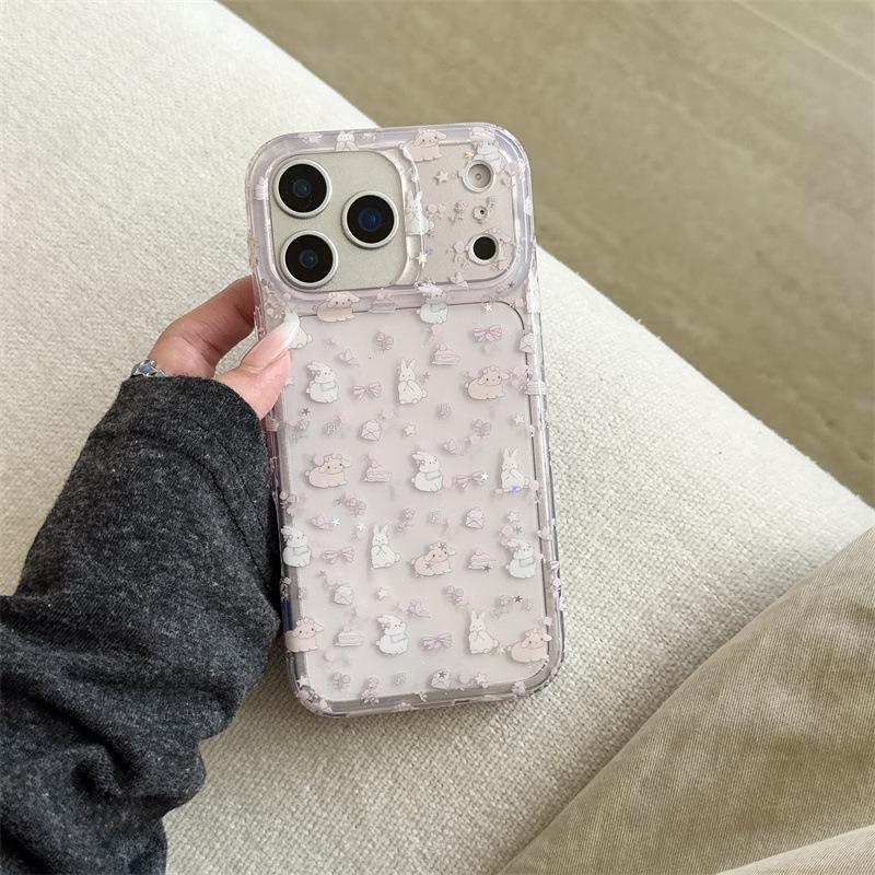 Korean-Style Floral Rabbit Bow Phone Case for iPhone 17/16 Pro Max/15/14 iPhone 15 Pro