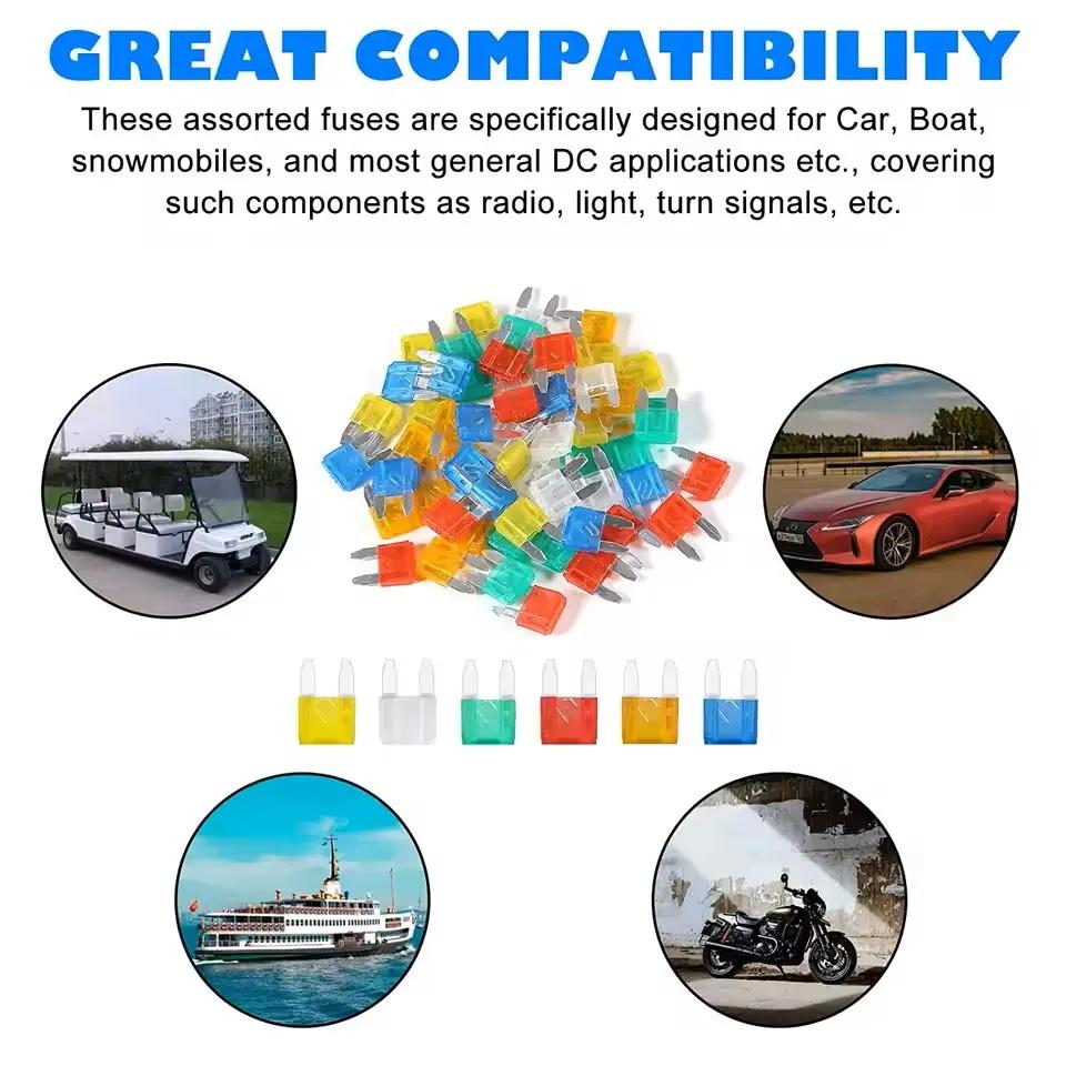 60pcs Auto Car Truck Mini Fuse Blade 5A 10A 15A 20A 25A 30A Mixed Kit Fuse Set Assortment Cars Safety Blade Fuses Accessorie