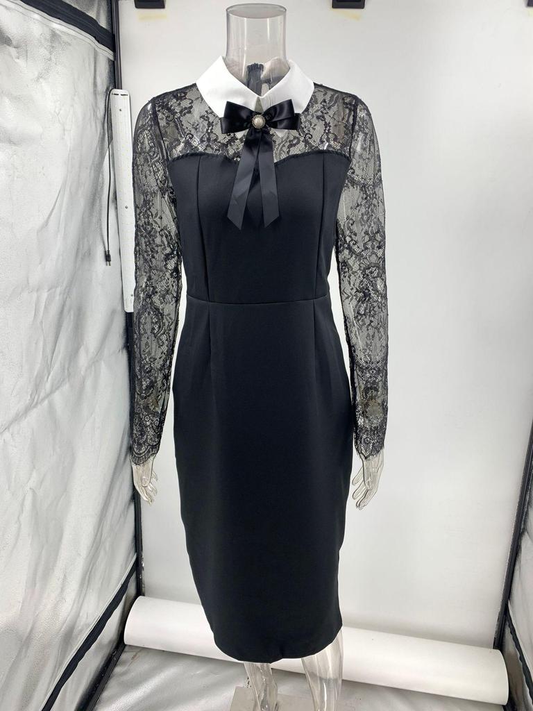 Vestido Sexy Bodycon con Encaje Empalmado para Mujer Europeo y Americano 2025