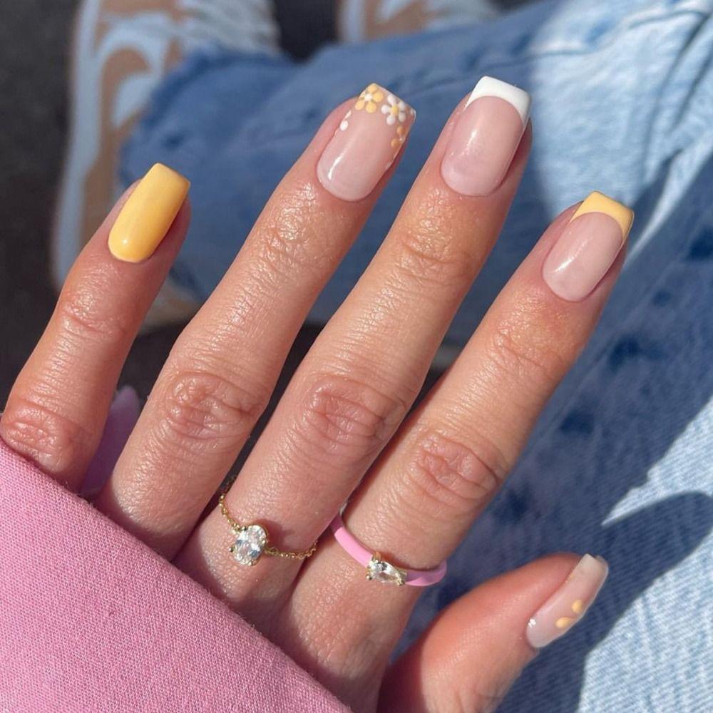 24 Stück/Box Rosa Weißer Farbverlauf Falsche Nägel Mittellange Französische Nagelspitzen Tragbares DIY Maniküre-Werkzeug Vollabdeckung Press-on Nägel