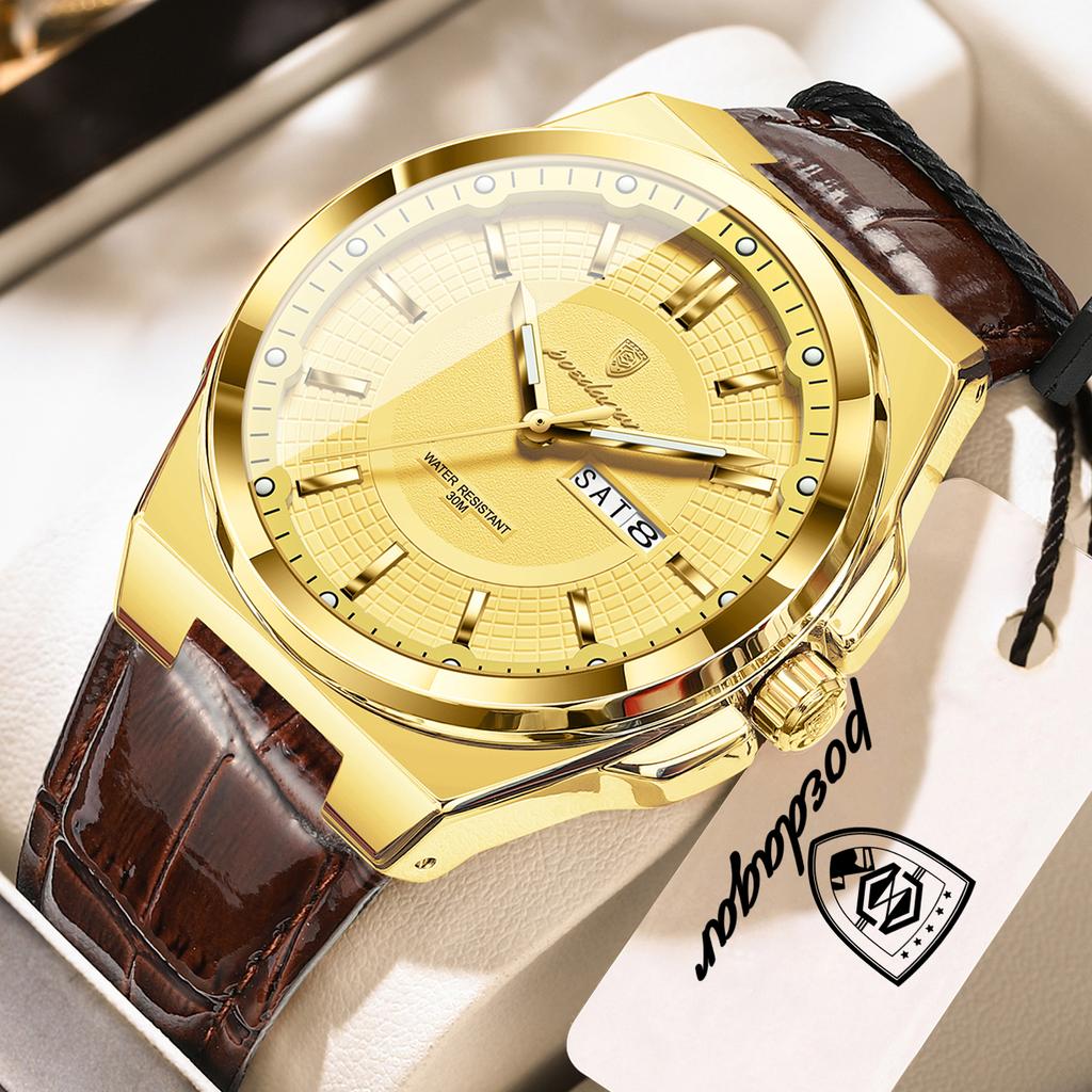 POEDAGAR Fashion Man Wristwatch Waterproof Luminous Date Week Business Quartz Watches Leather Sport Clock Reloj Hombre