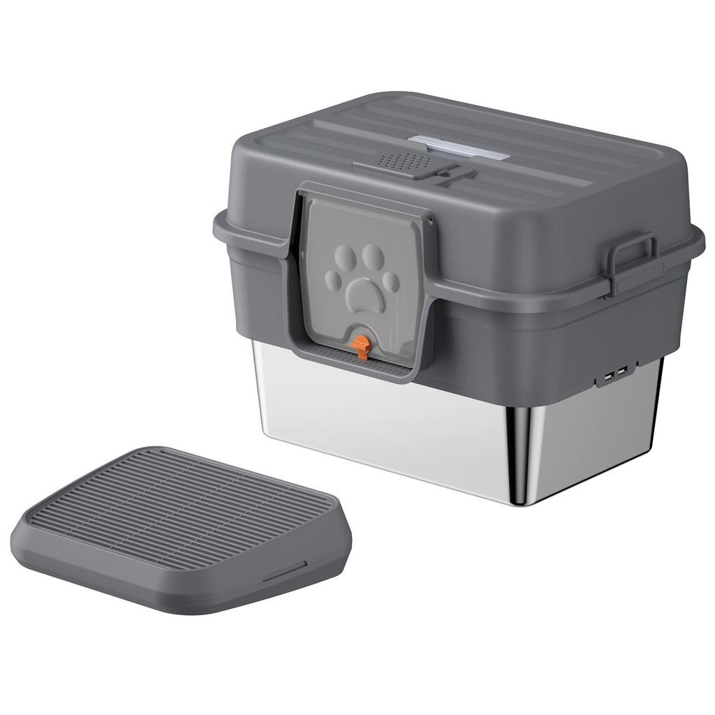 Bandeja de Gato Grande de Acero Inoxidable con Apertura Lateral - Diseño a Prueba de Salpicaduras y Duradero