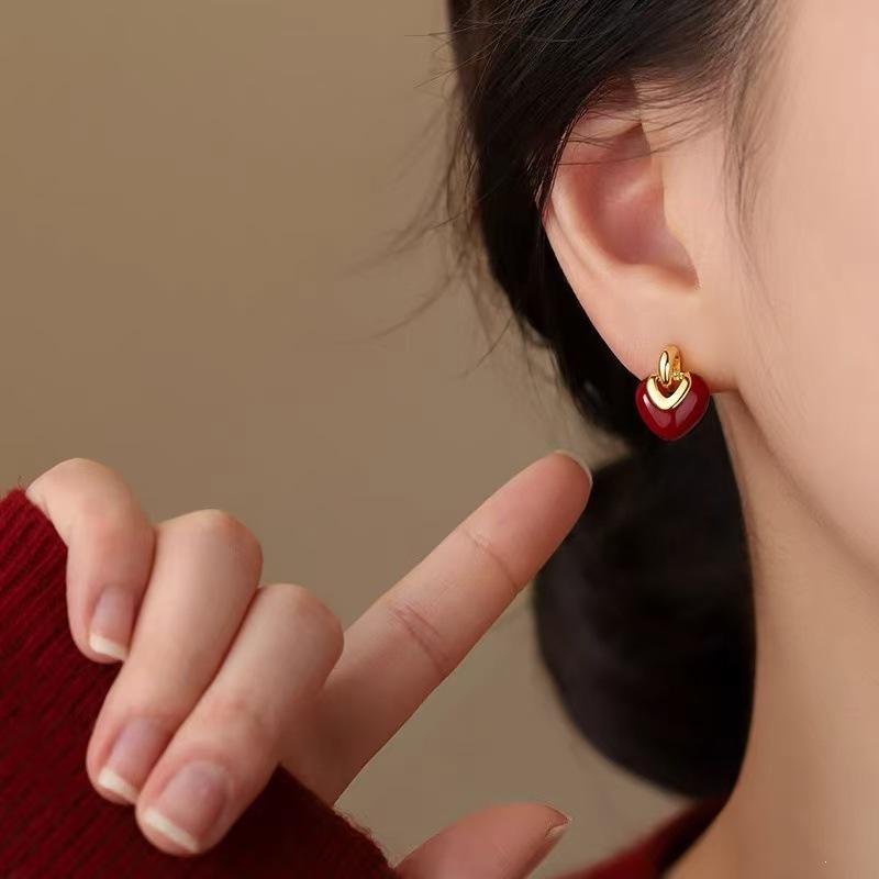 2025 Year of the Snake Red Heart Earrings, 925 Sterling Silver Festive Jewelry for Women.