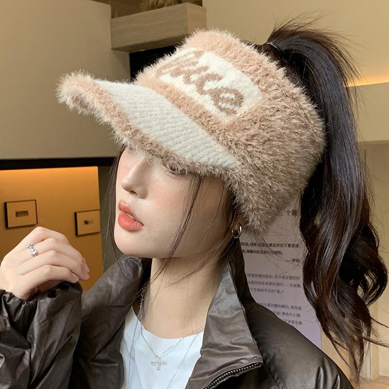 Plush Cold-proof Ear-protecting Open-top Hat for Warm Cycling Autumn and Winter Ponytail Baseball Cap New Thickened Knitted Cap