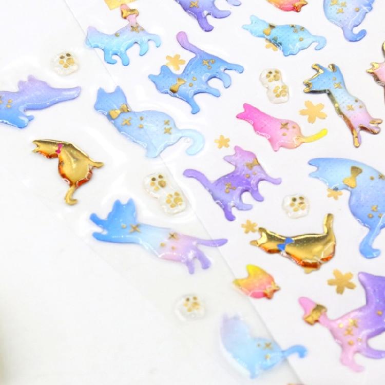 6Sheets Gold Foil Embossed Sticker Clear Cartoon PVC Resin Decorative Sticker for Journal Notebook Scrapbooking Supplies