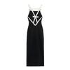 2025 Spring Slim Fit Color Block Halter Neck Dress - European & American Style
