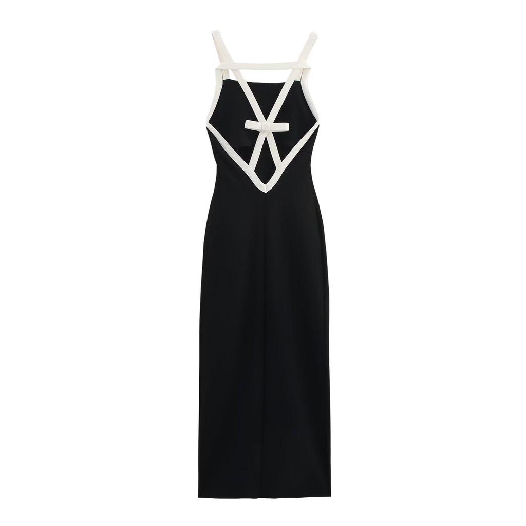 2025 Spring Slim Fit Color Block Halter Neck Dress - European & American Style