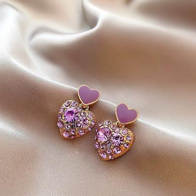 Nuovi orecchini a forma di cuore viola con ragazza coreana Dongdaemun, orecchini a bottone con temperamento versatile alla moda