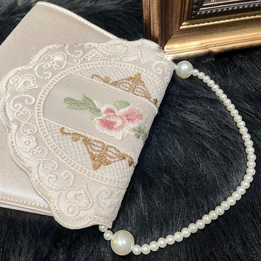 Retro Imitation pearl chains women's bag satin lace flower embroidered Totes bag flip small square bags clutch party dinner bags